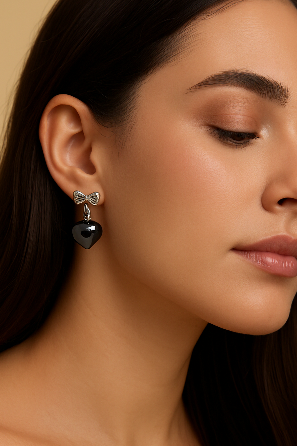 Bow & Black Stone Studs 🎀🖤