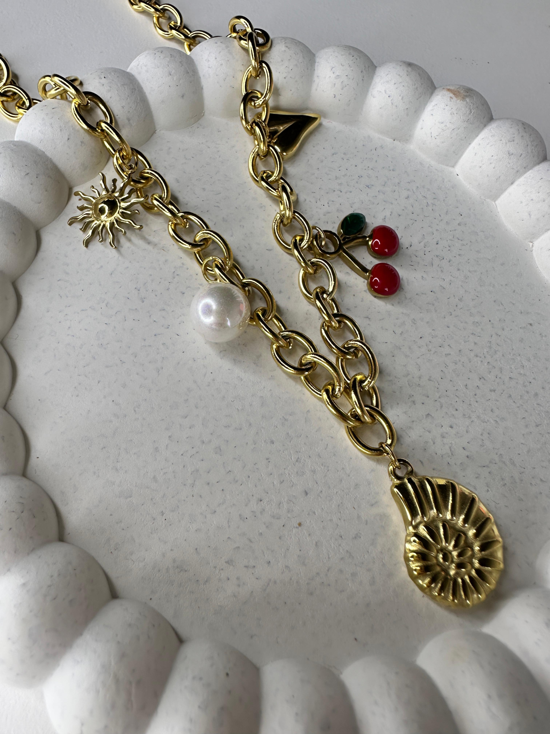 Golden Glow Charm Necklace ✨🌞🍒