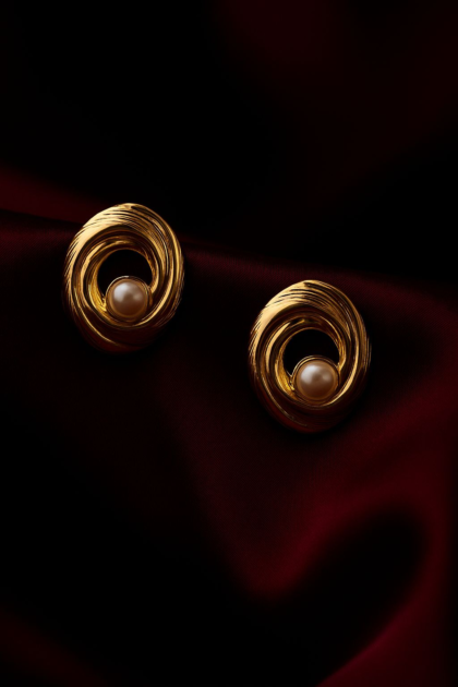 Golden Halo Pearl Studs