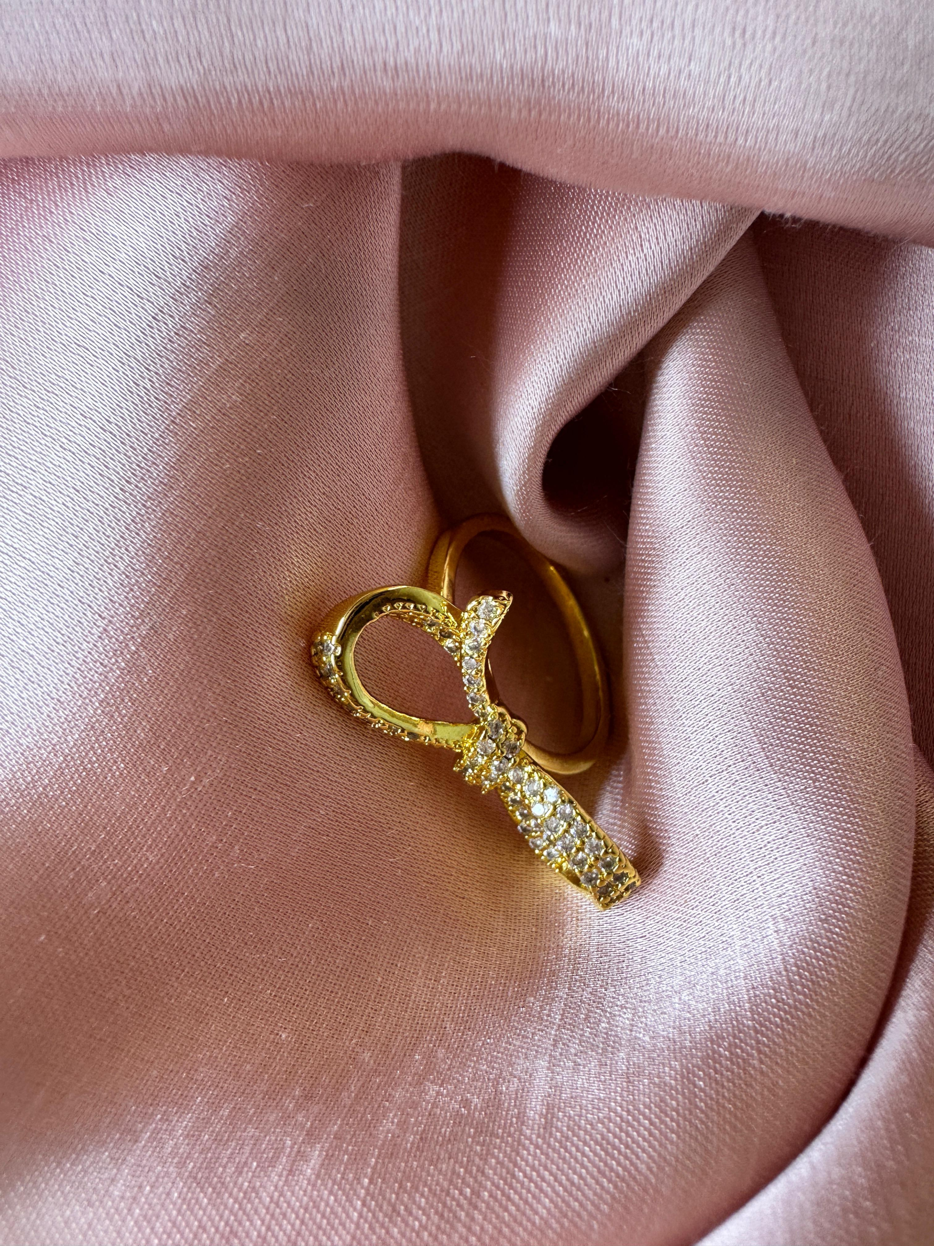 Sparkling Bow Adjustable Ring