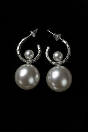 ✨ Elegant Double Pearl Hoop Earrings 🤍🌸