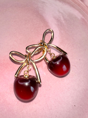 Cherry Bow Drop Earrings 🎀🍒