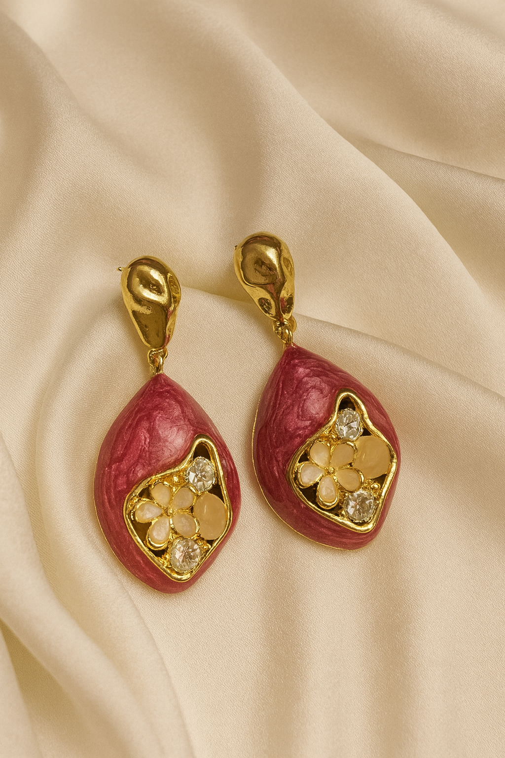 🌸 Wine Blossom Drop Earrings