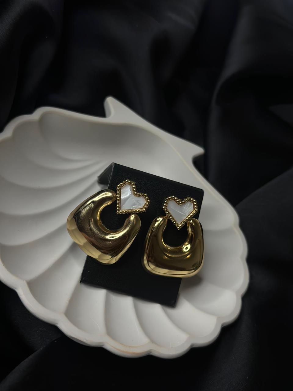 Golden Heart Charm Earrings