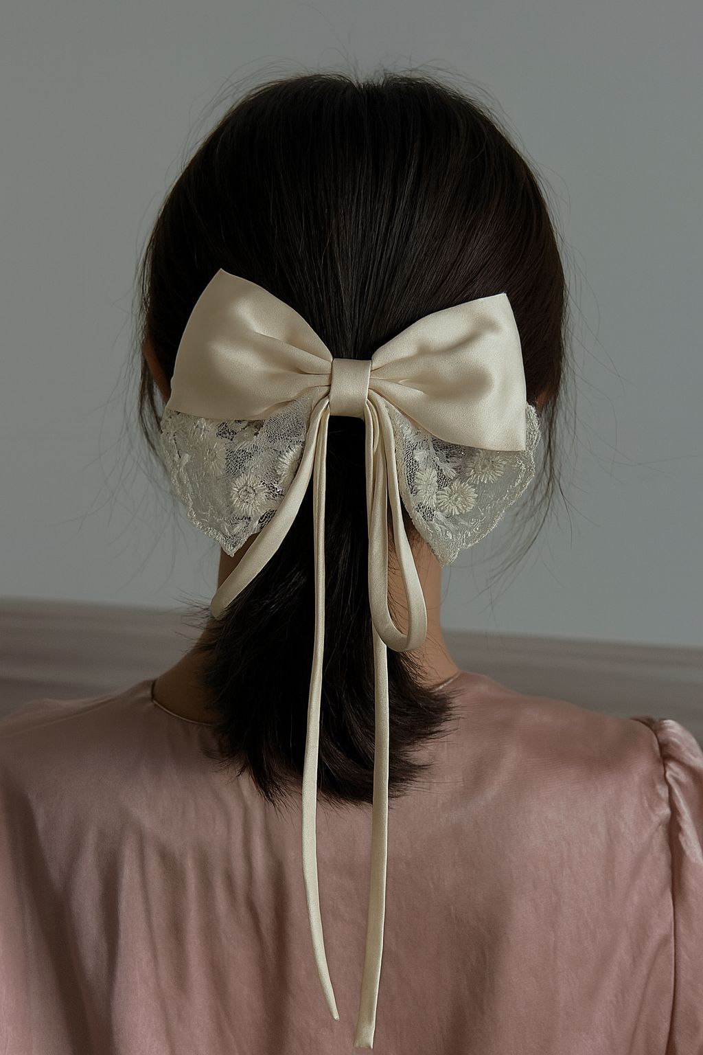 Ethereal Satin Lace Bow Clips