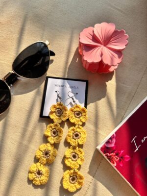 Yellow Crochet Blossom Chandeliers