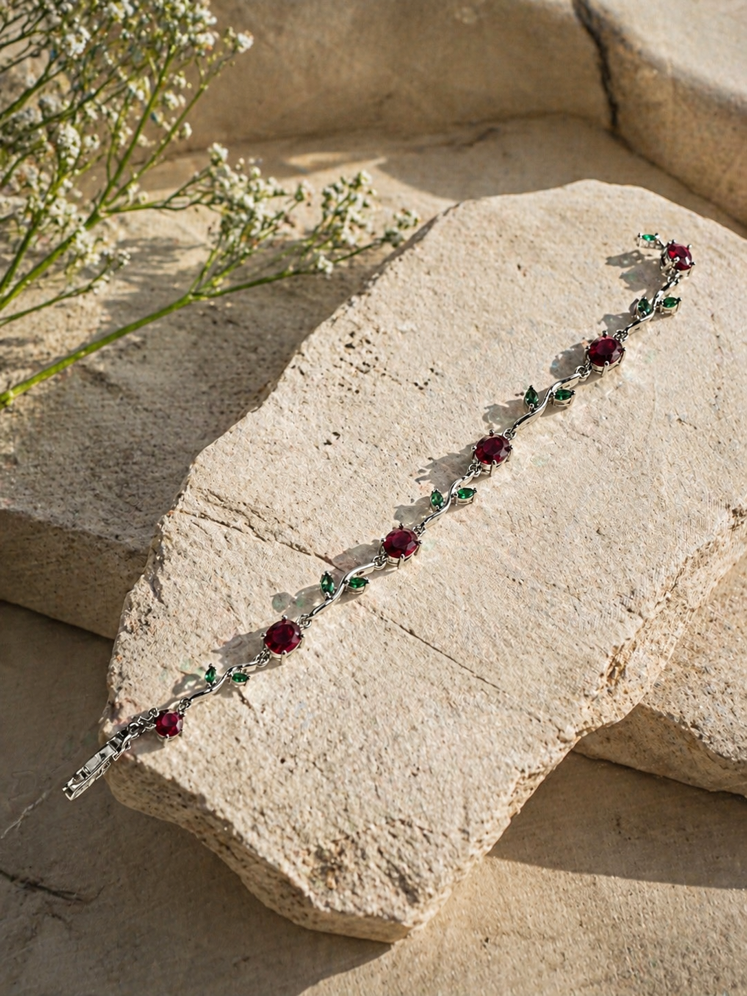 Ruby Tulip Vine Silver Bracelet