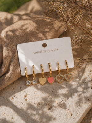 Golden Heart Charm Hoop Set