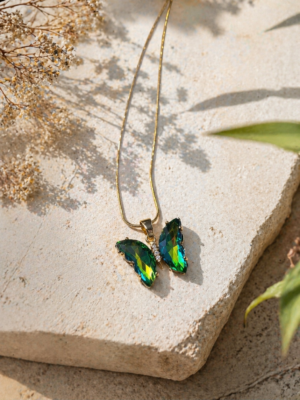 Emerald Butterfly Pendant Necklace