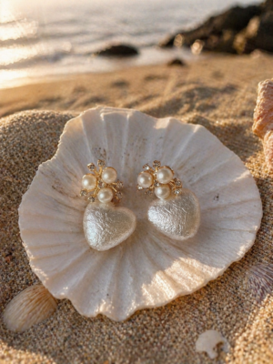Pearl Heart Drop Studs