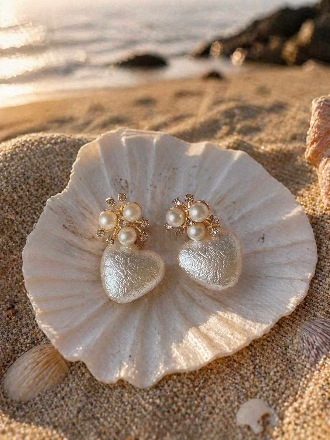 Pearl Heart Drop Studs