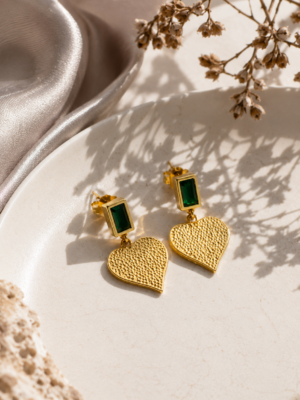 Emerald Heart Drop Earrings